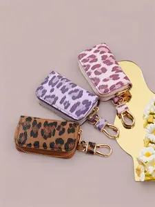 Car key case unisex car key storage bag creative leopard print leather keychain accessory