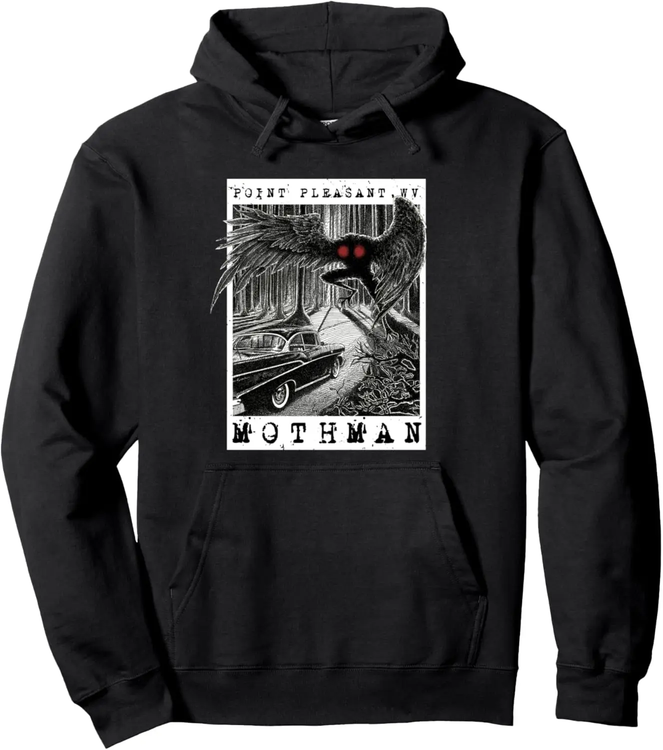 Mothman Encounter - 1966 Point Pleasant Original Cryptid Art Pullover Hoodie