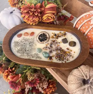 The Moon Heart Fall Dough bowl candle - large and farmhouse style with crystals Decor Light Fragrance Wood scented soy