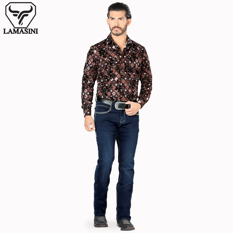 LAMASINI JEANS Cowboy Heavy Denim Jeans LM1867 Dark Blue - Classic Design, Comfortable Fit, Casual Style for All Seasons