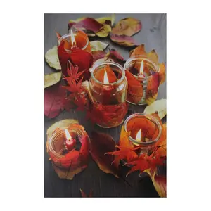 Northlight Autumn Leaves & Flickering Candles Canvas Wall Art