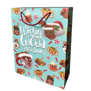 The SivART Gallery A Hot Cocoa Christmas Gift Bag with Red Peppermint Handles 250 GSM Paper 12" W x 15" H x 4.72" D Original Design Twisted Ribbon Handles