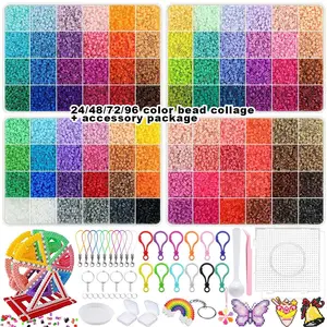 24/48/72/96 Color Fuse Beads Set, 2.6mm Multi-Color Fuse Beads Filling Bag, Kids DIY Craft Kit, DIY Beading Accessories, Includes Lanyard, Keychain, Storage Box, Tweezers, Bead Mix, Bead Assortment, DIY Kits