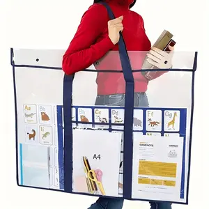 1pc PVC Large Capacity Drawing Board Bag/Poster Storage Bag, Thickened Tote Bag, Multifunctional Portable Briefcase, Design Supplies Storage, Transparent Art Portfolio Storage Bag, Art, Office Supplies, Zipper Bag, Storage Organizer Bag