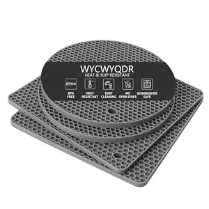 Silicone Trivet Mats, 4 Pack Trivets for Hot Dishes and Pans, Heat Resistant Non-Slip Trivet for Kitchen Countertop, Easy to Clean(Gray)