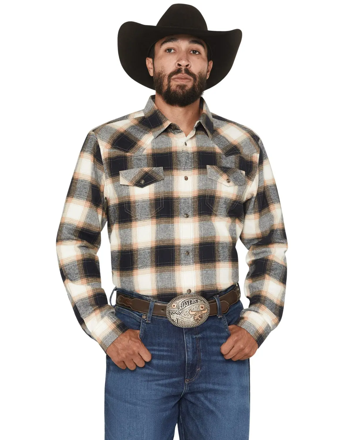 Cody James Men's Men'S Bull Rider Plaid Print Long Sleeve Snap Flannel - Cjfa25fl5-Tan