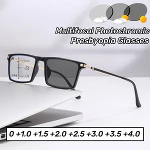 Square Multifocal Photochromic Presbyopia Eyewear for Men Women Progressive High-definition Reading Anti Blue Light Eyewear