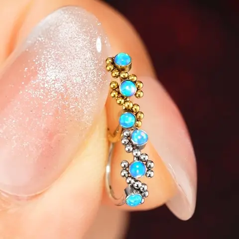 OUFER 20G 0.8mm 7mm 316L Stainless Steel Hypoallergenic Hinged Segment Hoop - Triple Blue Opal Unisex Boho Jewelry, Minimal Boho Look Nose Piercing Everyday Standout Cartilage Accessory