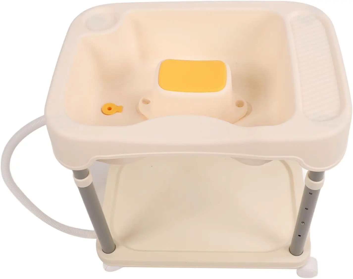 Portable Shampoo Basin, Height Adjustable Hair Washing Sink with Drain for Bedridden Elderly and Home Salon Use (Cream White) Healthcare