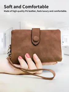 Women's Micro-Matte Short PU Leather Wallet, Multi-Functional Large Capacity Purse, Korean Fashion with Hanging Rope Coin Pouch