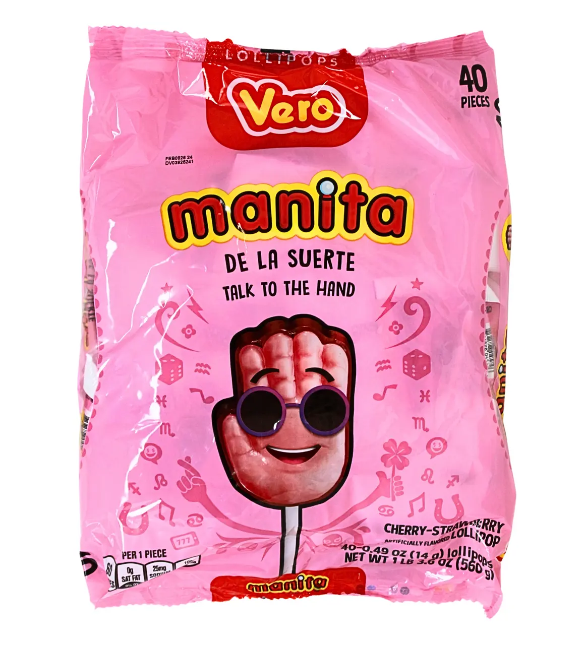 Vero Manita 40-Piece Cherry & Strawberry Fruit Flavored Candies - Sweet Novelty Decorated Candy Sticks Fruity Sweets, Friends Wedding Favors Package, Party Treats