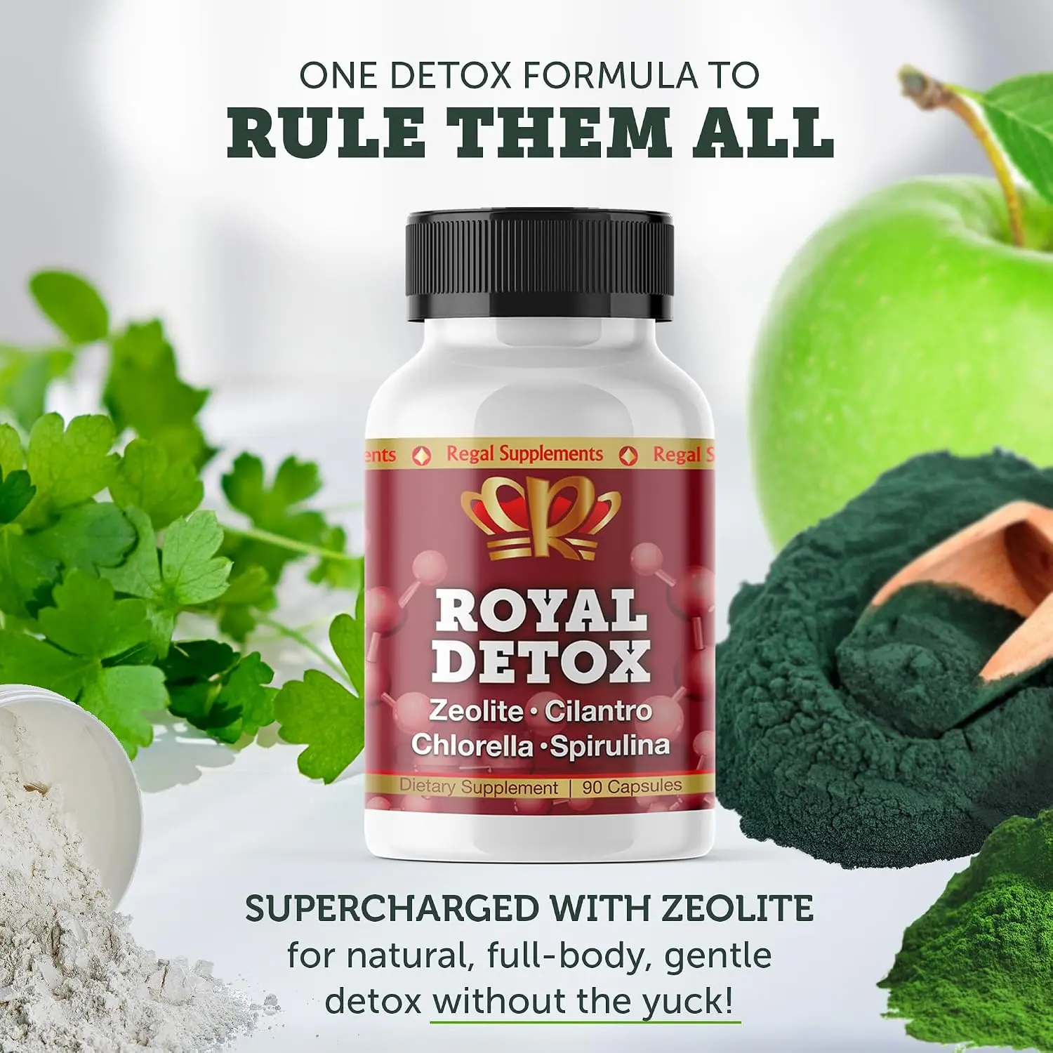 Royal Detox – Full Body Cleanse | Zeolite, Chlorella, Cilantro, Spirulina | Supports Energy, Gut Health, Mood & Healthy Inflammation Response (90 Caps)