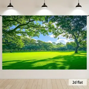 1PC,2D Flat Nature Lawn Tree Landscape Tapestry,Decorative Backdrop for Bedroom & Living Room,Photo & Live Streaming Background Cloth, Fresh Green Plant Scene Decoration Fabric Hanging
