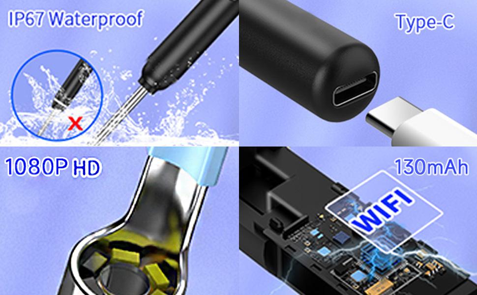 Ear Wax Removal Tool with Camera - Portable Type-C Rechargeable Earpick, Waterproof Endoscope with HD Camera, 360° Wide Angle, Compatible with iPhone & Android- Perfect for Birthday, Christmas Gifts, TikTokShopHolidayHaul