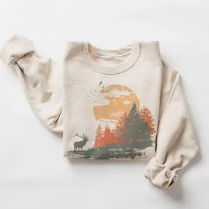 Retro 90's Abstract Bull Elk Fall Sunset Vintage Wildlife Unisex Sweatshirt #DICH