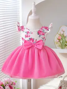 Baby Girl Spring Summer Dress, Sweet Floral Print Sleeveless Patchwork Mesh Princess Peach Poofy Dress, Baby Girl Clothes, Valentine's Day Gift, Birthday Present