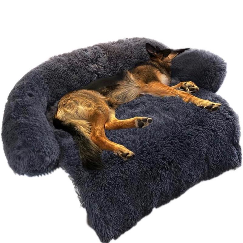 Calming Dog Bed Fluffy Plush Dog Mat for Furniture Protector with Removable Washable Cover for Large Medium Small Dogs and Cats (Large(45x37x6), Dark Grey) comfortable pet