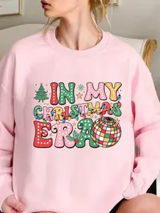 Women's Christmas Tree Neon Letter Print Pullover Sweatshirt, Casual Loose-Fit Round Neck Jumper for Fall & Winter Holidays