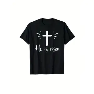 He Resurrected Religion J.E.S.U.S Cross Resurrection Easter 220g Pure Cotton Single-Sided Printed T-Shirt