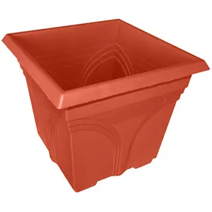 ATT Southern  15 in. Medallion Plastic Deck Planter, Light Terra Cotta