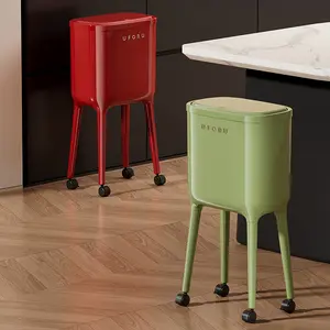 UFORU 16-Liter Rolling Trash Can with 60 Free Trash Bags. Features a tall-leg design, equipped with a press-to-seal odor-proof lid and lockable wheels. Crafted from durable ABS and PP materials, available in three elegant color options