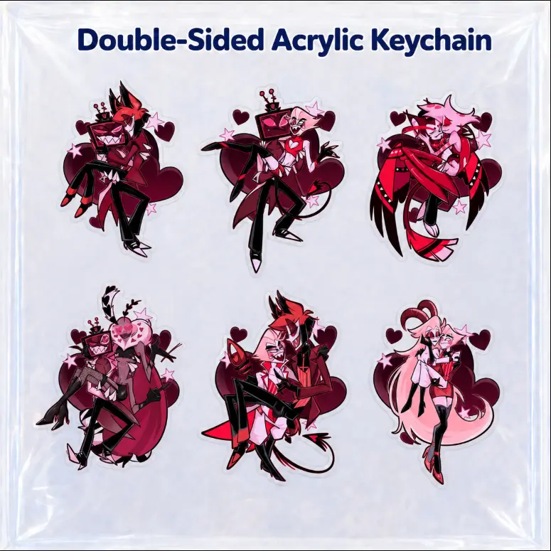 Hazbin Hotel Valentine's Couples Day Charm Keychain - Radiostatic - Lucililith - Staticapple - Staticmoth - Radioapple - Huskerdust Acrylic Keychains Cute Acrylic Charms Acrylic Accessories