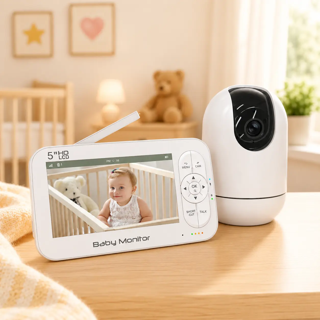 720P HD 5" Wireless Baby Monitor with Camera and Audio, 2.4GHz Connection, Tuya Smart App Remote Viewing, 940nm Invisible Night Vision, 2-Way Communication, VOX Alerts, Temperature Monitoring, 360° Pan-Tilt, Zoom Function