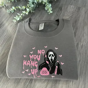 Halloween Scream No You Hang Up Horror Embroidered Sweatshirt Crewneck