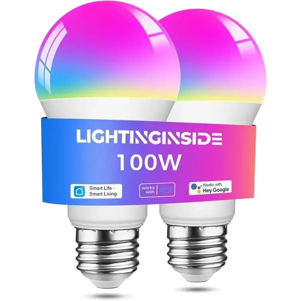 Smart Bulbs 100W Work with Alexa/Google Home, 2 Pack | No Hub Required, 1350LM 11W Smart Bulb Work with SmartLife, A19 E26 RGBCW Color Changing Bulb, 2.4G WiFi & BLE, ETL Listed