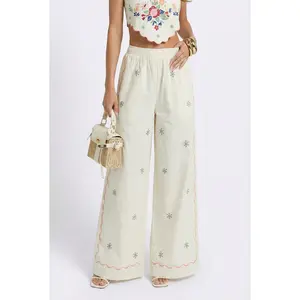 On Island Time Linen Embroidered Pants