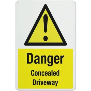 Danger Concealed Driveway Yellow Sign 12 X 8 Inches Aluminum Sign Reflective - Uv Protected, Waterproof, Weatherproof And Fade Resistant - 4Pre-Drilled Holes