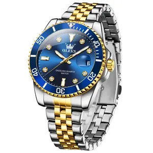 OLEVS Watch for Men Stainless Steel Business Dress Diamond Large Dial Waterproof Mens Watches with Date Wrist Watch 9809