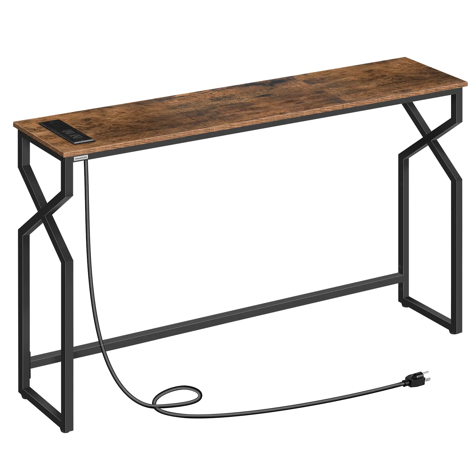 MAHANCRIS 44.9" Entryway Table with Power Station, Metal Frame, for Entrance, Living Room, Rustic Brown