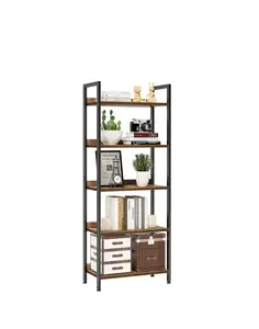 NUMENN Bookshelf, 5 Tier Bookshelves, Home Office Bookcase Shelf Storage Organizer, Free Standing Storage Shelving Unit for Bedroom, Living Room and Home Office, Vintage