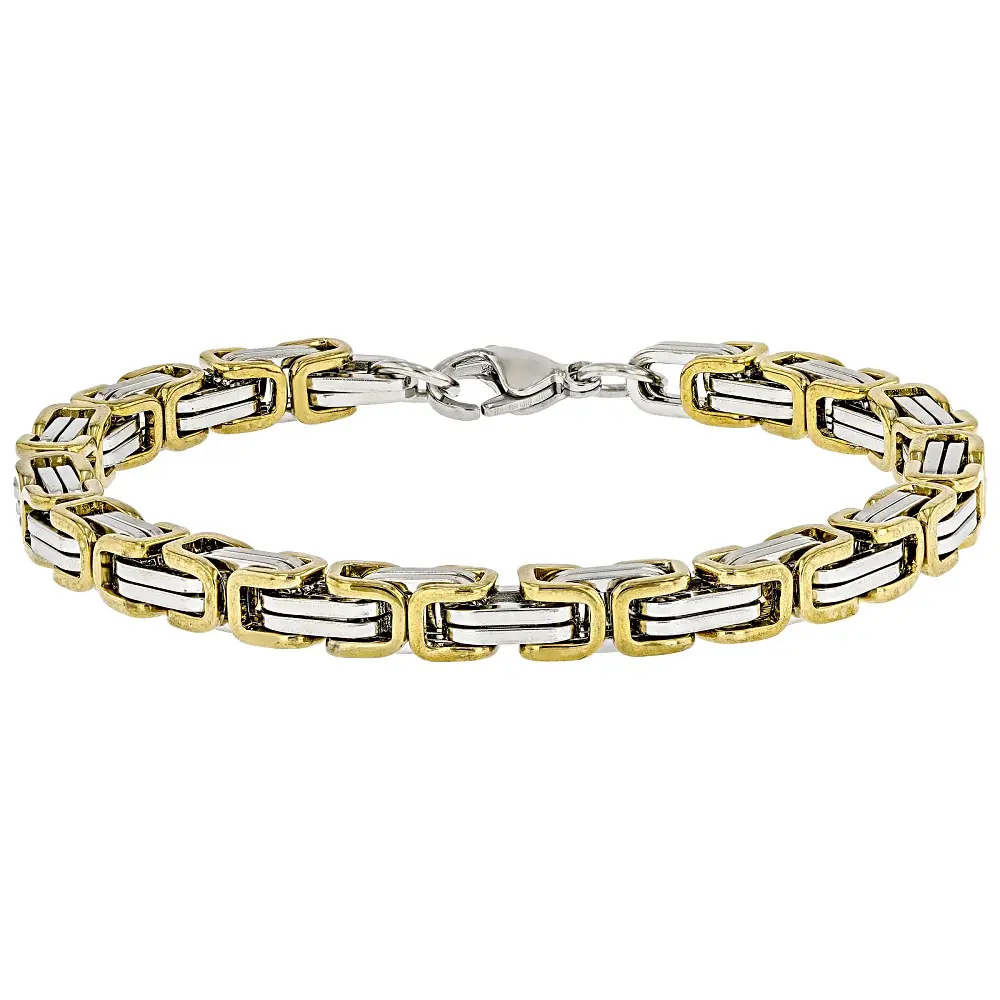 JTV Gold and Silver Two-Tone 6.2mm Stainless Steel Link Bracelet