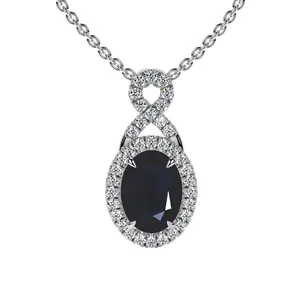 Oval Cut Blue Sapphire Twist Halo Pendant (1.82cttw)- PBS002-8X6-A
