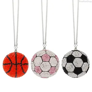 Sparkling Sports Ball Crystal Charm Set - Football, Basketball Car Rearview Mirror Pendants, Trendy Vehicle Decor Accessory for Outdoor Use