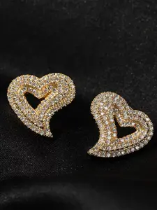 Zircon Heart Earrings, Vintage Luxury Fashion Hip Hop Earrings, Silver Color, Rose, Cute Style, All Seasons