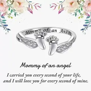 Wing Design Cuff Ring,Fashionable dewelry for Women, Elegant All-matchFashion Accessories for Daily Wear, PersonalizedAngel Ring, Engraved Ring
