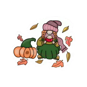 Autumn Gnome Kiss-Cut Sticker | Pumpkin Leaves Fall Season