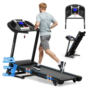 Treadmills for Home, Electric Treadmill with Automatic Incline, Foldable 3.5HP Workout Running Machine Walking, Double Running Board Shock Absorption Pulse Sensor Bluetooth Speaker APP FITSHOW.