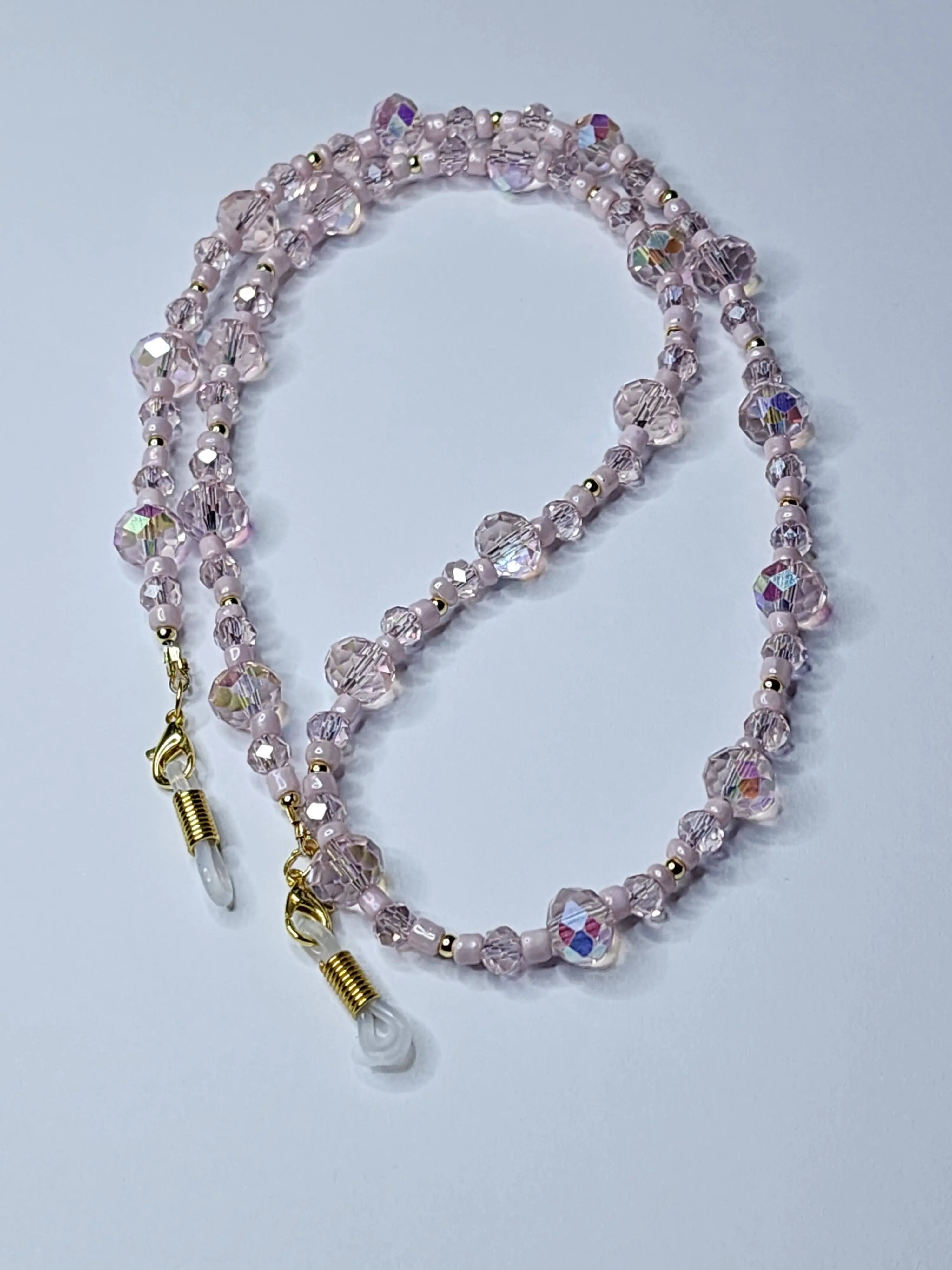 Pretty in Pink Eyeglass Chain & Necklace Accessory with Pink Glass Beads and 14k Gold-filled or Stainless Steel Material