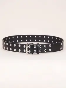 Punk Style Dual Exhaust Eyelet Belt, Studded Waist Belt, Unisex Y2K Fashion Street Style Waistband, Versatile Denim Decorative Buckle, All-Season Accessory