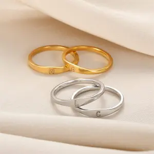 Small Alphabet Rings for Women, Fashion Stainless Steel Initial Stackable Wedding Rings, Gifts for Women