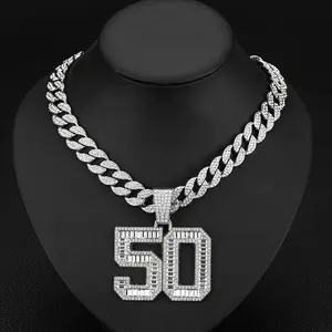 Men's New Number 50 Pendant with Cuban Chain, Hip Hop Punk Street Style Ideal for Birthday, Christmas, New Year and Special Occasions, Queue Gift, Perfect Friend Gift