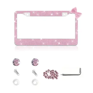This cute bowknot bling license plate frame is covered in crystal rhinestone glitter, comes in multiple colors, includes a full set of anti-rust hardware, fits US standard plates, and adds a sweet sparkle to any car exterior