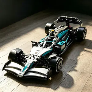 1900pcs Luxury Silver Color Racing Car Building Blocks, Large 1:8 Scale Vehicle Model, DIY Engineering Model, High Difficulty Assembly, Ideal Home Decor Gift