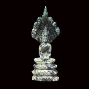 Green Jade Naga Buddha Figurine