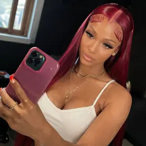 99J Silky-Straight Human Hair Wig 13x6 and 13x4 Transparent Lace 200% Density Full Frontal Wig . Made with adjustable straps for glueless fit