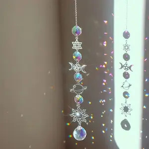 1pc Crystal Solar System Wind Chime with Moon & Sun Catcher, Diamond Prism Rainbow Pendant - -Catching Crystal Chime for Garden, Balcony, Windowsill - Sparkling Outdoor/ Hanging Decor Suitable for Home & Garden Decoration Solar Wind Chimes